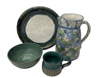 Signed Handmade Glazed Pottery Pieces * Pitcher Plate and more