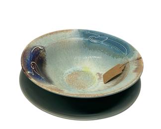 Colorful Signed Large Art Pottery Bowl * Signed Glazed Pottery Platter