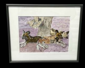 Believe to be Original Framed Water Color ‘ African Painted Dogs ‘ Lucy Hart ‘03