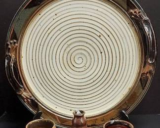 Large Handmade Plate Signed "Brooke" * 3 Glazed Vessels