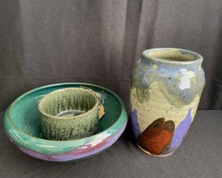 Handmade Pottery Pieces * Green/Purple Bowl , Multi Color Vase Etc