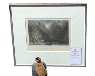 Vintage Red Clay Vase with Purple Glaze * Framed Print Color Engraving