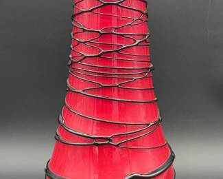 Fantastic Red & Black Vase! * Large 16” Blown Glass