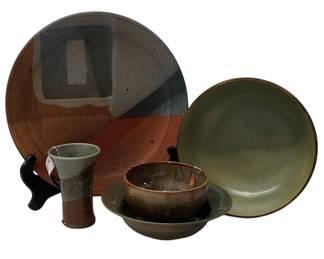 5 Lovely Pottery Pieces * Tousley Signed Geometric Vintage Plate * Signed Mark Hudak Vessel + 3 More