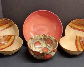 6 Colorful Glazed Pottery Bowls