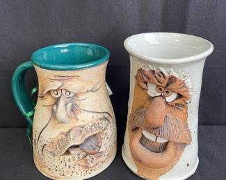 Pottery Face Mugs , One of a Kind !
