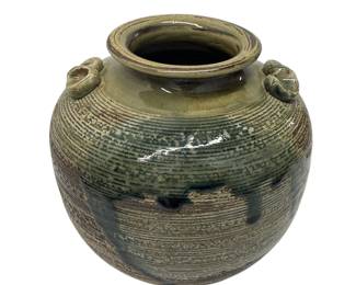 Signed Shigaraki Glazed Pottery Handmade Vase Natural Colors