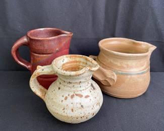 Three Handmade Pottery Pitchers Various Artists