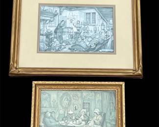 Gold Framed Anton Pieck Hand Cut Paper Prints