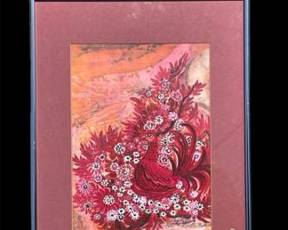 Louise Wilson Framed Batik Peacock , Painted Fabric