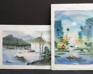 Painting On Fabric * Water & Village Scenes