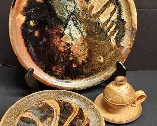 Cool Pottery * Handmade Vintage Signed Plate * Mid Century Plate * Signed Footed Vessel