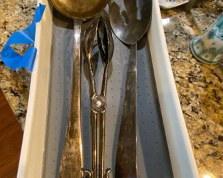 Silver plate serving pieces.