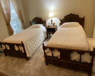 Antique mahogany twin beds. 
