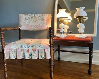 Sitting with Milk Glass Lamps