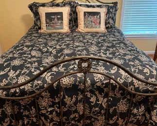 Queen Metal Bed with Bedding