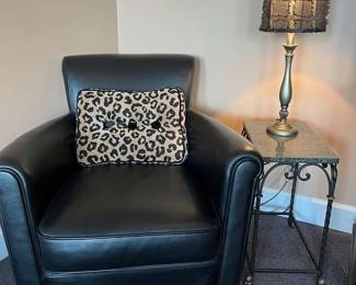 Black Chair with Table Lamp