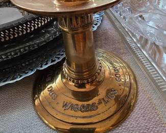 ANTIQUE BONZE WAGONS - LITS ORIENT EXPRESS CANDLESTICK, A PAIR OF THEM