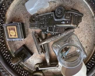 GILLETTE FLAIR TIP, FIREMAN BELT BUCKLE, ONYX ELEPHANT, 50 YEAR PIN,