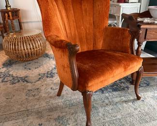 Orange Crush Vintage Channel Back Wing Chair