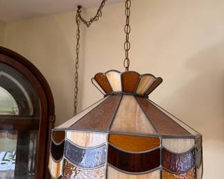 Vintage Slag Glass Plug In Swag Lamp