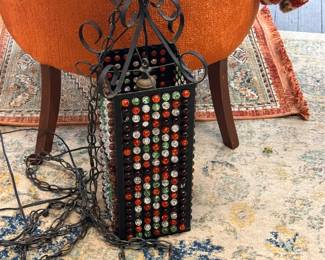 Spanish Revival Glass Marble Plug In Swag Lamp