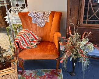 Chenille Wing Chair Midcentury