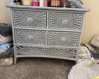 Grey wicker chest of drawers $80