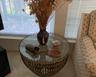 Rattan/Glass End Table