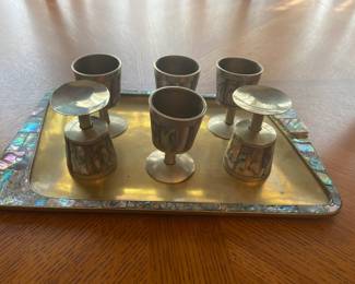 Inlaid Mother of Pearl/Bronze Serving Tray