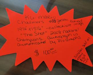 KU MARIO CHALMERS #15 JERSERY  FRAMED 19 1/2 X 15 1/2" COLLECTIBLE 2008 NATIONAL CHAMPIONS "THE SHOT" AUTOGRAPHED IS AUTHENTICATED BY PROGRAPHS $100...SIMILAR SOLD ON EBAY FOR $169 FOR 11X14