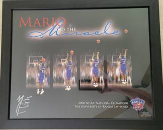 KU MARIO CHALMERS #15 JERSERY  FRAMED 19 1/2 X 15 1/2" COLLECTIBLE 2008 NATIONAL CHAMPIONS "THE SHOT" AUTOGRAPHED IS AUTHENTICATED BY PROGRAPHS $100...SIMILAR SOLD ON EBAY FOR $169 FOR 11X14