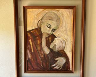Mother Holding a Child by Jewish Artist E.V. Altman 1960