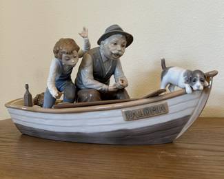 Lladro Porcelain Figurine Collection: (AS IS) Fishing with Gramps designed by Jose Puche 1984.