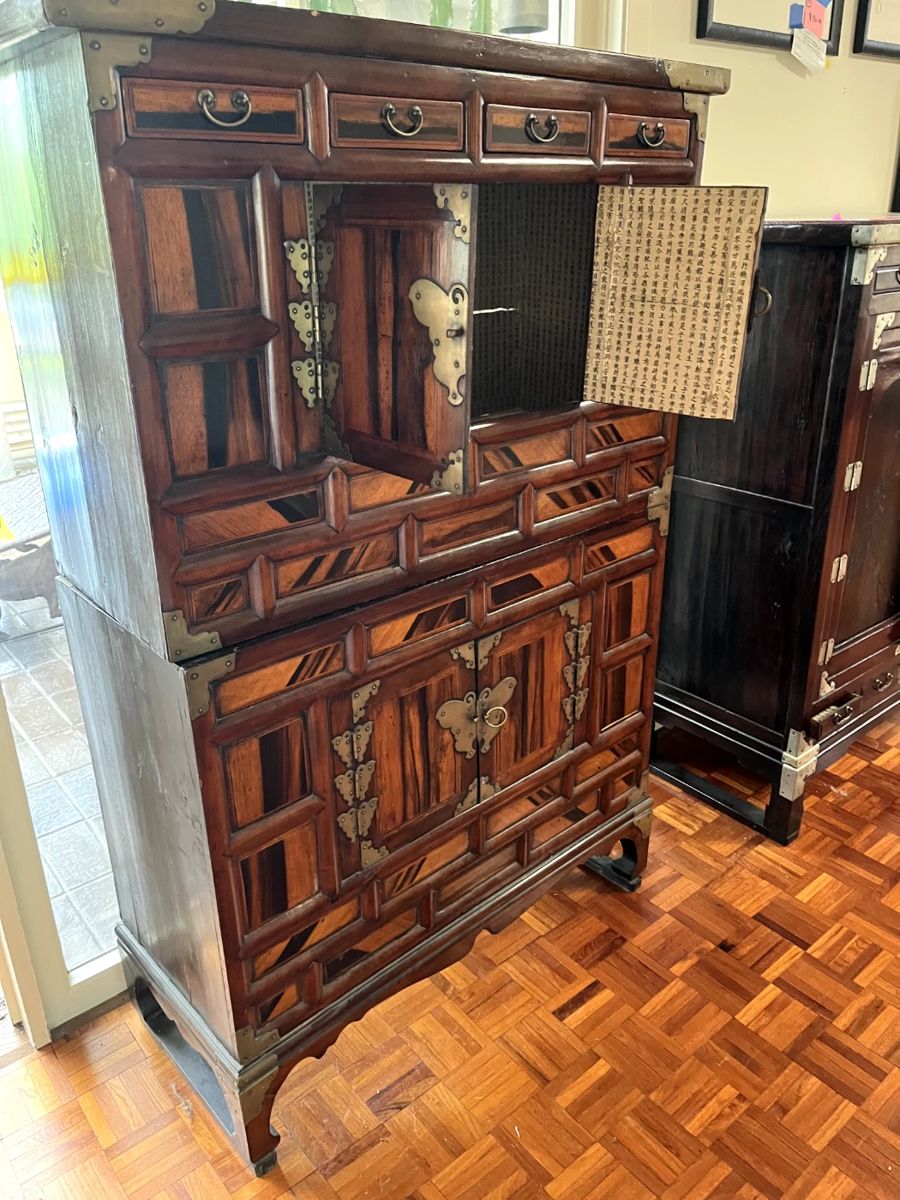 Two piece antique Chinese cabinet