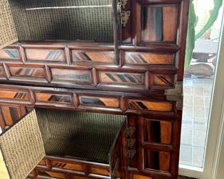 Detail on two piece antique Chinese cabinet