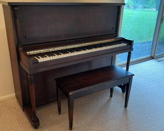 Free Schiller upright piuano and bench. Needs turning
