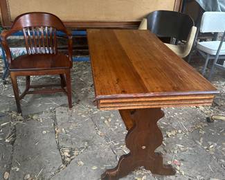 100 year old table and library chair new refinish