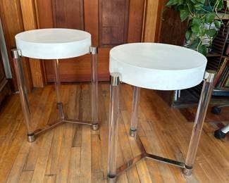 MCM lucite chrome and white laminate side tables