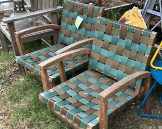 Comfy wood and webbing. Chairs