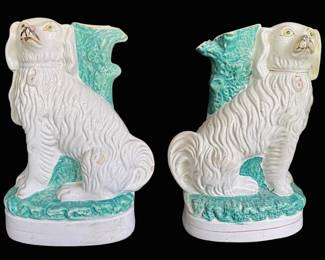 002 Two White Cocker Spaniel Porcelain Vases