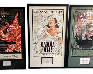 Three Signed Framed Victoria Theatre Association Musical Posters Mamma Mia, Ragtime, The King