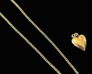 14k Gold Necklace Chain Heart Pendant 1.15g