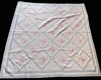 Vintage HandSewn Pink Blue Quilt