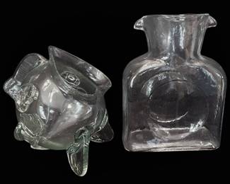 Blenko Clear Glass Pitcher Blown Art Glass Fish Pitcher