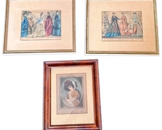 Three Framed Vintage Fashion Prints