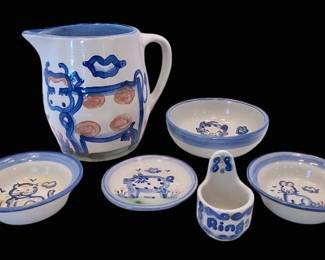 006 Vintage M.A. Hadley Art Pottery Pitcher Trinket Dishes