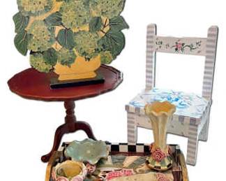 HandPainted Decor Floral Art, Miniature Chair, Table, More