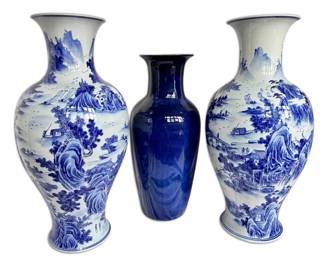 Three Large Blue Vases