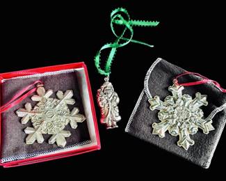 Gorham Sterling Snowflake And Santa Ornaments